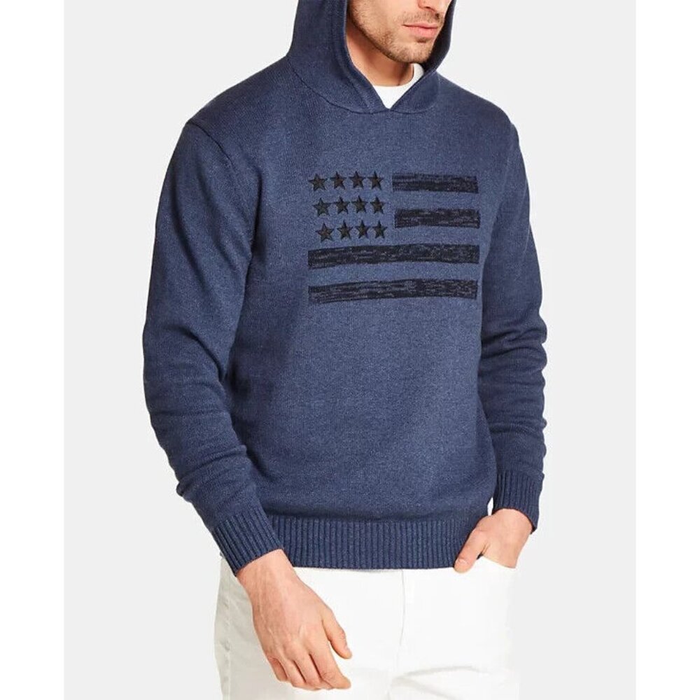 Weatherproof Vintage Men's Regular-Fit Stars & Stripes Hooded Sweater Blue XL